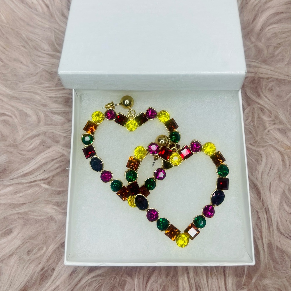 Heart Shaped Jewel crystal Dangle hoop Earrings